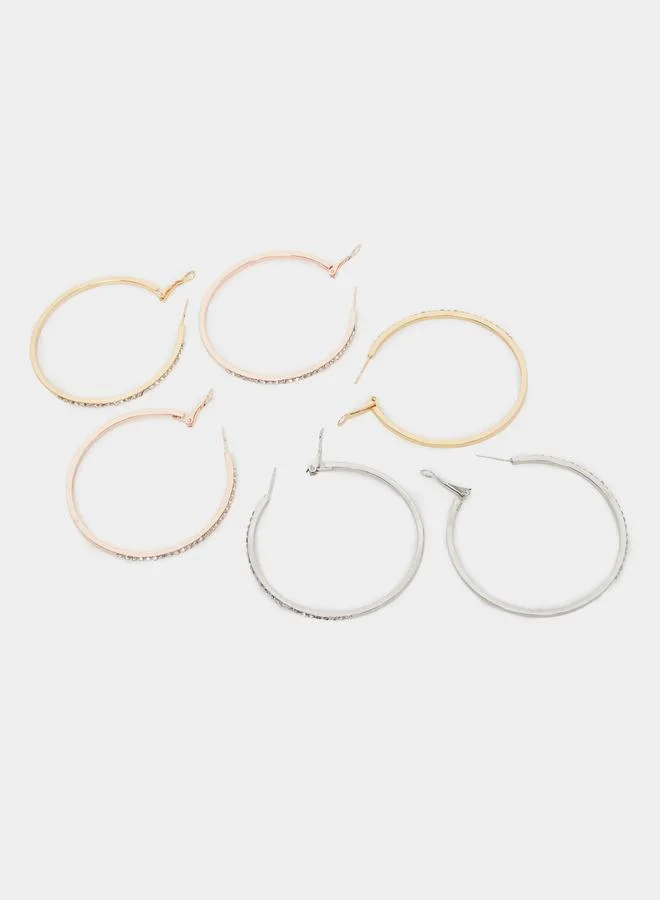 Pack Of 3 - Multi-Tone Hoop Earrings
